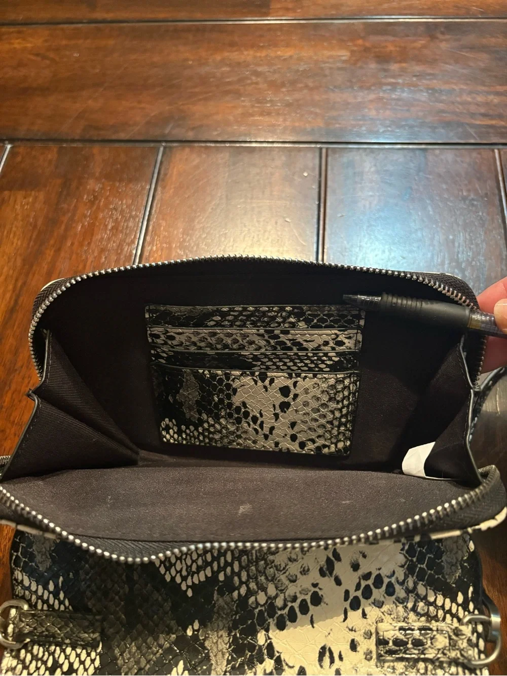 Black & Cream Snake-Print Crossbody Bag